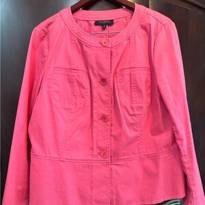 Talbots Pink Peplum Blazer Cropped Collarless Design